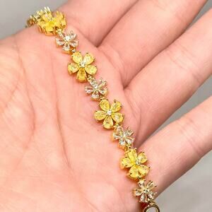 Yellow Cherry Blossom Crushed Ice Tennis Bracelet – 18K Gold Plated